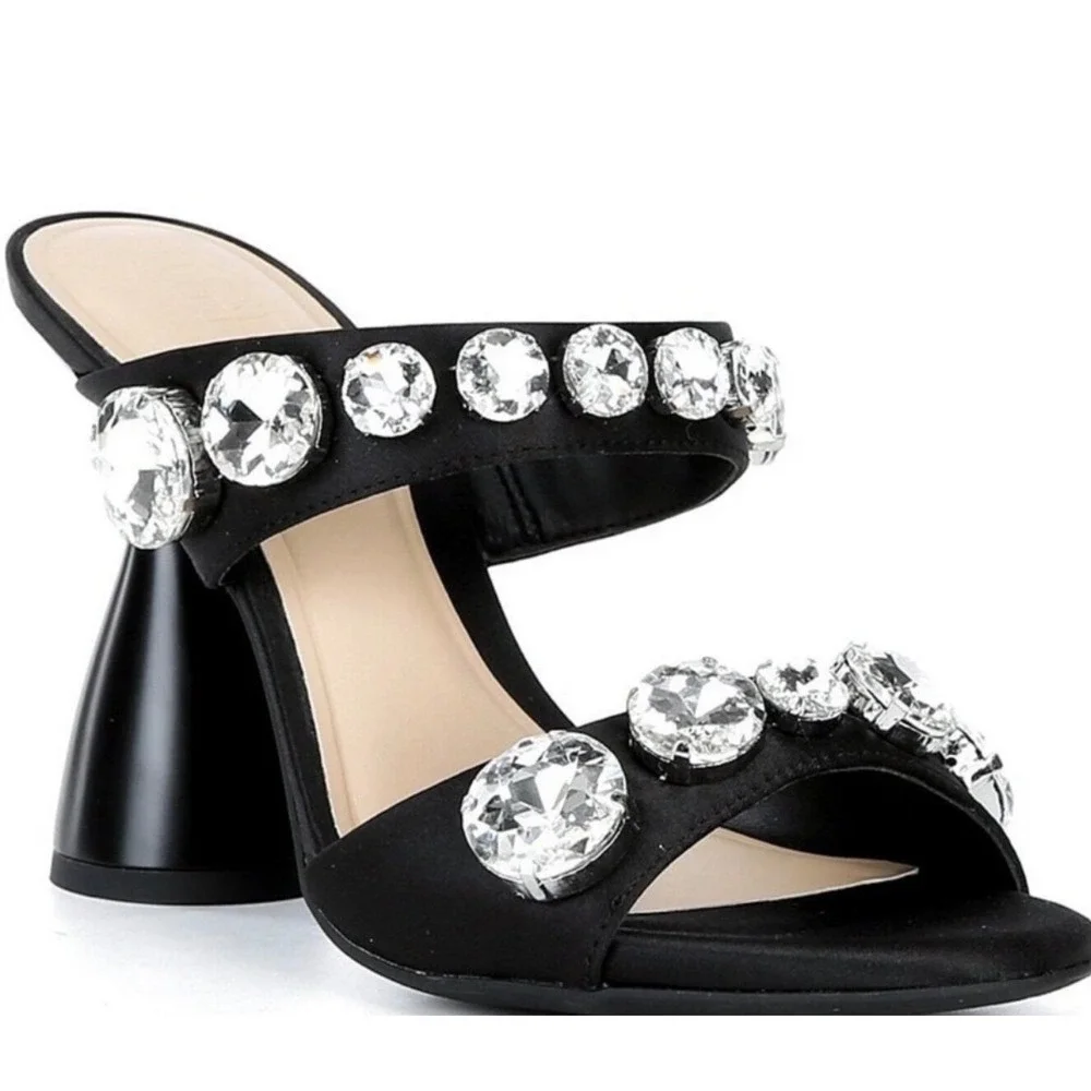 Gianni Bini News-Flash Velvet Jewel Ornament Dress Slide Sandals size‎ 9.5 black